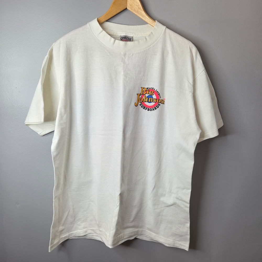 Vtg Big Johnson Adult Funny Humor Surfboards Cartoons Large T Shirt White USA